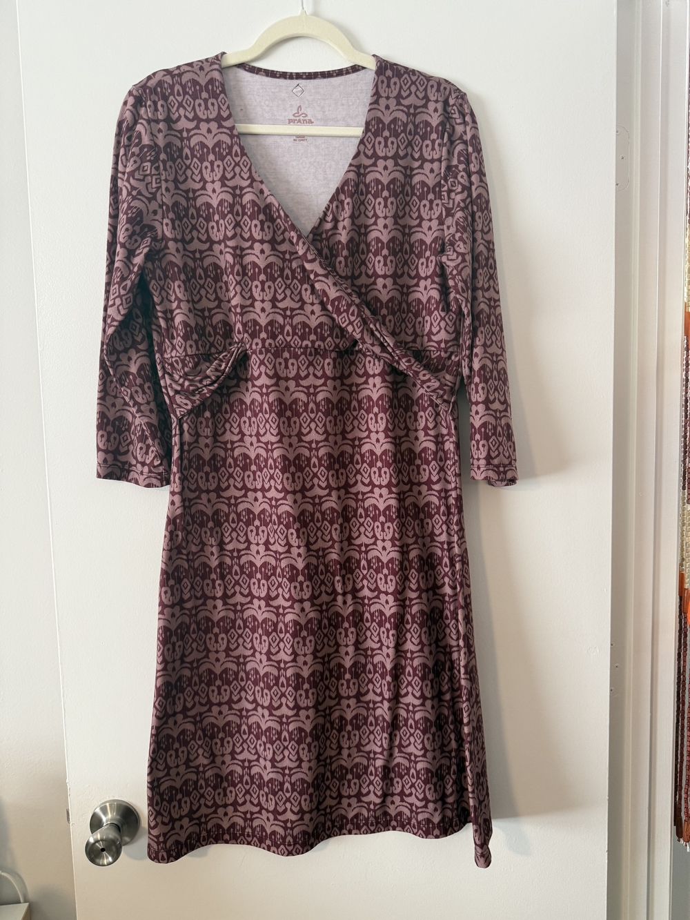 Prana Soft Purple Knit Midi Dress V-Neck 3/4 Sleeves Size XL
